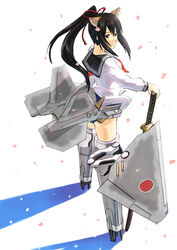  animal_ears bad_id bad_pixiv_id cherry_blossoms commentary_request female ganzyu_i katana mecha_musume military original personification ponytail school_uniform serafuku solo sword weapon x-2_shinshin x-2_shinshin_(personification) 