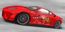  car commentary_request ferrari ferrari_f430 itasha motor_vehicle neon_genesis_evangelion no_humans rufu_(gfsikisima04) souryuu_asuka_langley sports_car vehicle_focus 