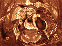  braid commentary_request female hat kirisame_marisa kutouten long_hair riding snake solo touhou tsuchinoko witch_hat 