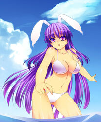  animal_ears bad_id bad_pixiv_id bikini breasts chiha_(abo_ecm_mk25) cleavage female highres large_breasts long_hair purple_eyes purple_hair rabbit_ears reisen_udongein_inaba solo swimsuit touhou 