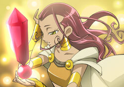  bad_id bad_pixiv_id cape choker curly_hair eyelashes female heartcatch_precure! long_hair precure red_hair rutarou sasorina solo yellow_background yellow_eyes 