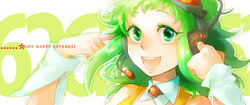  commentary_request female goggles goggles_on_head green_eyes green_hair gumi headphones headset nyoroge portrait short_hair smile solo vocaloid wrist_cuffs 