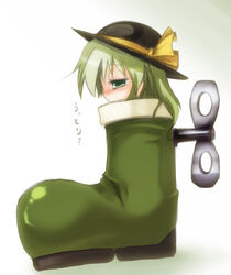  commentary_request female goomba&#039;s_shoe green_eyes green_hair hat in_container izumi_yukiru komeiji_koishi mario_(series) short_hair sleepy solo touhou 