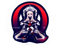  bad_id bad_pixiv_id boots crossed_legs crown female hashibiro headphones knee_boots long_hair red_eyes sitting smile solo sukone_tei throne utau very_long_hair white_hair 