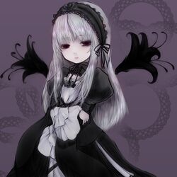  bad_id bad_pixiv_id dress female hairband long_hair purple_eyes rozen_maiden solo suigintou white_hair wings yummy_yoi 