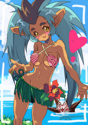  animal_ears bad_id bad_pixiv_id bikini bikini_top_only blue_hair blush brown_hair coin_rand female flower grass_skirt long_hair multicolored_hair open_mouth personification ryou-ouki ryou-ouki_(human) solo swimsuit tenchi_muyou! tenchi_muyou!_ryou-ouki twintails two-tone_hair very_long_hair 