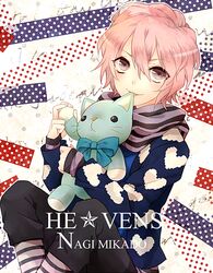  1boy amo_(yellowpink_a) character_name commentary_request jacket male_focus mikado_nagi pink_hair scarf smile solo stuffed_animal stuffed_cat stuffed_toy uta_no_prince-sama uta_no_prince-sama_maji_love_2000_percent 