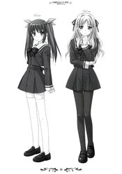  2girls matsubara_yuuna monochrome multiple_girls oda_nanami simple_background smile sono_hanabira_ni_kuchizuke_wo 