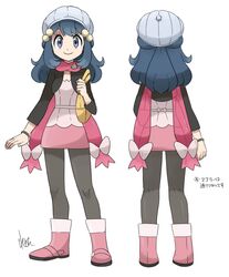  alternate_costume bad_id bad_link bad_twitter_id bag beanie black_pantyhose blue_eyes blue_hair cropped_jacket dawn_(pokemon) female hair_bobbles hair_ornament handbag hat long_hair multiple_views pantyhose parody pink_scarf pokemon pokemon_dppt redesign remotarou scarf smile style_parody turnaround white_background winter_clothes 