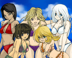  blonde_hair dark_hair dark_magician_girl isis_ishtar kisara mai_kujaku mai_valentine mizugi white_hair yu-gi-oh! 