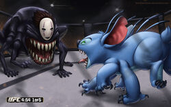  claws commentary_request crossover extra_arms highres kaonashi lilo_&amp;_stitch mask no_humans open_mouth photoshop_(medium) saliva sam_delatore sen_to_chihiro_no_kamikakushi sharp_teeth stitch_(lilo_&amp;_stitch) teeth tongue tongue_out ultimate_fighting_championship 