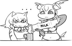  anthro big_breasts blush breasts dofus drunk ecaflip feline feline female hair kemono looking_at_viewer mammal milk pandawa safurantora wakfu 