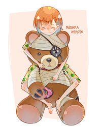  brown_hair commentary_request female highres kill_bear luo. misaka_mikoto solo stuffed_animal stuffed_toy tears teddy_bear toaru_kagaku_no_railgun toaru_majutsu_no_index 