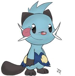  ambiguous_gender anthro black_eyes blue_body blue_fur dewott fur generation_5_pokemon hi_res kippykat mammal mustelid nintendo pokemon pokemon_(species) semi-anthro simple_background solo tongue white_background 