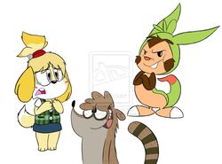  ambiguous_gender animal_crossing black_eyes blonde_hair brown_fur canine canine cartoon_network chespin crying cute female fur hair isabelle_(animal_crossing) kippykat male mammal nintendo open_mouth plain_background pokemon raccoon regular_show rigby_(regular_show) rodent sad skirt tears teeth tongue video_games watermark white_fur yellow_fur 