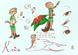  2017 accessory anthro canid canine clothed clothing disney duo english_text female flower flower_in_hair fox grass_skirt green_eyes hair hair_accessory heart_eyes heart_symbol ittybittykittytittys kris_(zootopia) lei lying male mammal musical_note mustelid nick_wilde on_front otter plant singing size_difference smile standing text zootopia 