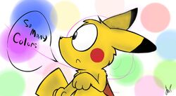  abstract_background ambiguous_gender english_text frown fur generation_1_pokemon green_eyes hi_res kippykat mammal nintendo pikachu pokemon pokemon_(species) rodent simple_background solo text yellow_body yellow_fur 