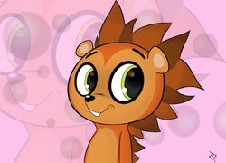  anthro big_eyes big_head black_nose brown_body brown_fur buckteeth bust_portrait eulipotyphlan fur green_eyes hasbro hedgehog hi_res kippykat littlest_pet_shop littlest_pet_shop_(2012) looking_aside male mammal nude orange_body orange_fur pink_background portrait russell_ferguson simple_background solo teeth toony zoom_layer 