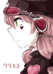  7753 character_name closed_mouth commentary_request female goggles goggles_on_head green_eyes hat heart kuroa_(harumakibon_3) light_smile mahou_shoujo_ikusei_keikaku mahou_shoujo_ikusei_keikaku_limited pink_hair portrait profile solo 