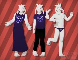  3d_(artwork) anthro asriel_dreemurr boss_monster_(undertale) bottomwear bovid caprine clothing denim denim_bottomwear denim_clothing digital_media_(artwork) fangs feet fur horn jeans male mammal pants paws pecs robe shirt solo speedo swimwear teeth topwear undertale undertale_(series) underwear vrart1 white_body white_fur 