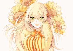  ada_vessalius blonde_hair blush bow commentary crying crying_with_eyes_open female flower green_eyes hair_ribbon long_hair pandora_hearts ribbon shirashima_yuri smile solo sunflower tears 