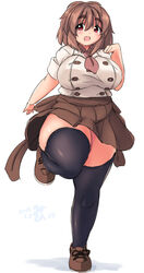  :d banned_artist black_legwear blush breasts brown_hair chef_uniform eno_konoe eyebrows fat large_breasts looking_at_viewer messy_hair mikomu neckerchief open_mouth original plump red_eyes running shirt smile solo tareme taut_clothes taut_shirt thick_eyebrows thick_thighs thighhighs thighs wide_hips 