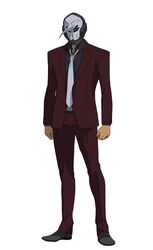  1boy alternate_universe business_suit commentary_request cosplay formal gundam gundam_tekketsu_no_orphans helmet highres long_sleeves male_focus mask necktie orga_itsuka protected_link shin_(hatred_od10) solo suit third-party_edit vidar vidar_(cosplay) 