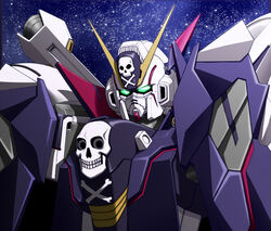  commentary_request crossbone_gundam crossbone_gundam_x-1 crossbone_gundam_x-1_full_cloth green_eyes gundam gundam_build_fighters gundam_build_fighters_try kijinaka_mahiro mecha no_humans robot skull_and_crossbones smile 