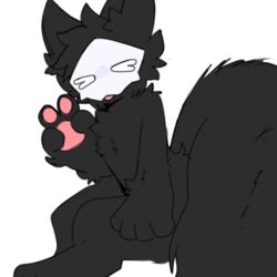  &gt;.&lt; 12_iona 1:1 4_fingers ambiguous_gender anthro black_body black_ears black_fur black_inner_ear black_inner_ear_fluff black_tail black_tuft canid canine canis changed_(video_game) fingers fur humanoid inner_ear_fluff mammal open_mouth pawpads pink_pawpads pink_paws puro_(changed) solo tail tuft wolf 