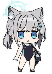  :o animal_ear_fluff animal_ears bag bare_arms bare_shoulders bell_(oppore_coppore) black_footwear black_one-piece_swimsuit blue_archive blue_eyes breasts chibi collarbone commentary_request competition_swimsuit earrings extra_ears female full_body grey_hair hair_ornament halo jewelry long_hair looking_at_viewer official_alternate_costume one-piece_swimsuit parted_lips ponytail sandals shiroko_(blue_archive) shiroko_(swimsuit)_(blue_archive) sidelocks small_breasts solo standing stud_earrings swimsuit wolf_ears 