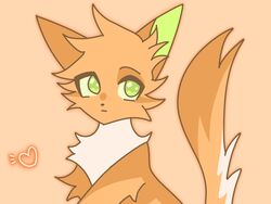  4:3 ambiguous_gender countershade_fur countershade_tail countershading description_check description_request domestic_cat eyebrows felid feline felis feral firestar_(warriors) fluffy fur green_eyes green_inner_ear heart_symbol hi_res japanese_description kemono male_(lore) mammal mirucha0804 orange_background orange_body orange_fur orange_theme simple_background solo tail translated_description tuft warriors_(book_series) white_body white_countershading 