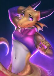  2020 5_fingers anthro breasts digital_media_(artwork) fefairy female fingers kobold midriff navel non-mammal_breasts solo tail 