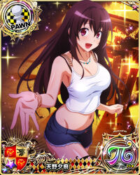  black_hair bracelet breasts card_(medium) character_name chess_piece cleavage crop_top female high_school_dxd high_school_dxd_hero high_school_dxd_pi jewelry large_breasts long_hair looking_at_viewer midriff navel necklace official_art open_mouth pawn_(chess) pink_eyes raynare short_shorts shorts smile solo trading_card 