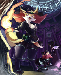  absurd_res ambiguous_gender anthro armor black_body black_fur braixen breasts canid cheek_tuft chest_tuft clothed clothing elemental_manipulation facial_tuft felid feline female feral feral_armor fire fire_manipulation fully_clothed fur furgonomics generation_5_pokemon generation_6_pokemon generation_7_pokemon group hat hat_band hat_ornament headgear headwear hi_res inner_ear_fluff inside lampent larger_anthro legwear litten looking_at_another magiace magic magic_user mammal multicolored_body multicolored_fur nintendo open_mouth pokemon pokemon_(species) potion pupils red_body red_eyes red_fur robe sharp_teeth size_difference smaller_feral standing teeth tongue tuft two_tone_body two_tone_fur wand white_body white_fur white_pupils witch witch_hat yellow_body yellow_fur yellow_sclera 