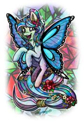  crystal_pony_(mlp) digital_media_(artwork) equid equine fan_character female feral flutter_pony_(mlp) friendship_is_magic front_view hair hasbro hi_res horse insect_wings lepidopteran_wings mammal mlp_g1 my_little_pony o0aquadragon0o pre-g4 simple_background smile solo wings 