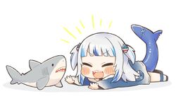  blush cat_smile chibi doll gawr_gura gray_hair hololive hoodie same_anko short_hair tail twintails white 