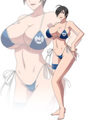  1girls ahoge barefoot bikini black_eyes blue_bikini breasts cleavage devil-v female female_only hair_over_one_eye human human_only large_breasts light-skinned_female light_skin looking_away maria_hill marvel navel open_mouth s.h.i.e.l.d. side-tie_bikini simple_background smile solo standing swimsuit themed_clothes thigh_strap white_background zoom_layer 