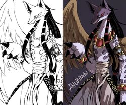  anthro anubian_jackal anubis anubismon bandai_namco black_hair canid canine canis claws deity digimon digimon_(species) egyptian_mythology hair jackal long_hair mammal middle_eastern_mythology mythology sin_remyheart solo wings 