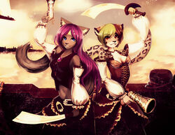  anlysia anokorok belt blue_eyes breasts cutlass felid female gun hair leopard mammal melee_weapon mrilly multi_breast pantherine pirate purple_hair ranged_weapon red_eyes snow_leopard sword weapon 