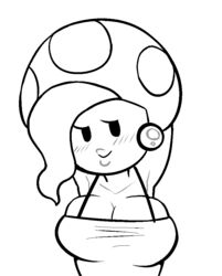  aliasing big_breasts blush breasts cleavage clothed clothing digital_media_(artwork) ear_piercing female humanoid jolene_(paper_mario) lips looking_at_viewer mario_bros monochrome nintendo not_furry paper_mario piercing raised_arm simple_background solo toad_(mario) unknown_artist 