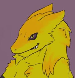  avatar_(disambiguation) black_sclera fangs fluffy fur hybrid low_res revon sergal smile solo teeth yellow_body 