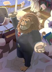  anthro clothed clothing dingding_(artist) disney felid fur hair leodore_lionheart lion looking_at_viewer male mammal mane muscular muscular_anthro muscular_male pantherine smile solo standing zootopia 