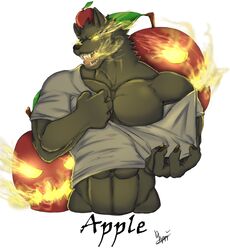  anthro canid canine clothed clothing dingding_(artist) fire fur glowing glowing_eyes magic male mammal muscular muscular_anthro muscular_male open_mouth solo 