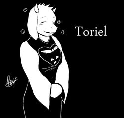  anthro blush boss_monster_(undertale) bovid caprine clothed clothing dingding_(artist) female horn mammal monochrome smile solo toriel undertale undertale_(series) 