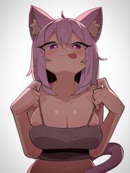  :p absurdres ahoge animal_ear_fluff animal_ears black_tank_top breasts cat_ears cat_girl cat_tail cleavage cocomayo29_(tomato) female heart heart-shaped_pupils highres hololive large_breasts looking_at_viewer medium_hair nekomata_okayu purple_eyes purple_hair smile solo symbol-shaped_pupils tail tank_top tongue tongue_out virtual_youtuber 