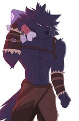  abs anthro black_body black_fur canid canine canis catnippuhh dungeons_and_dragons fur hasbro hi_res i_think_i_like_you leon_(i_think_i_like_you) male mammal muscular red_eyes solo tribal warrior wizards_of_the_coast wolf 