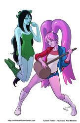  2018 5_fingers adventure_time axelmedellin bangs batman_(series) bent_arm bent_legs black_eyebrows black_hair blue_body blue_clothing blue_hotpants blue_jacket blue_lips blue_skin blue_topwear boots bottomwear breasts candy cartoon_network cleavage clothed clothing collarbone colored cosplay crossover crossover_cosplay dated dc_comics dessert digital_drawing_(artwork) digital_media_(artwork) dress duo eating eating_leaf eyebrows fangs female fingers floating food food_creature footwear green_boots green_clothing green_dress green_footwear hair hair_on_shoulders hammer harley_quinn holding_hammer holding_object holding_tool holding_weapon hotpants humanoid jacket leaf leaf_dress leaf_in_hair lips living_candy long_hair looking_at_another marceline_abadeer mouth_closed multicolored_clothing multicolored_jacket multicolored_topwear pink_body pink_boots pink_clothing pink_footwear pink_hair pink_lips pink_skin poison_ivy princess_bubblegum red_clothing red_jacket red_topwear royalty shaded shirt shorts signature simple_background simple_shading smile smiling_at_another teeth text tools topwear twintails url vampire weapon white_background white_clothing white_shirt white_topwear 