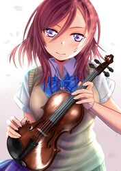  birthday blush female female looking_at_viewer love_live!_school_idol_project nishikino_maki purple_eyes red_hair short_hair smile solo violin zakuro0508 