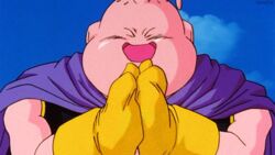  90s animated animated cape clapping dragon_ball dragon_ball_z fat gloves happy majin_(race) majin_buu monster pink_skin 