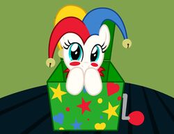  2016 absurd_res badumsquish bell blue_eyes blush box container equid equine female hasbro hi_res horse in_box in_container jack_in_the_box mammal my_little_pony pony solo story story_in_description 